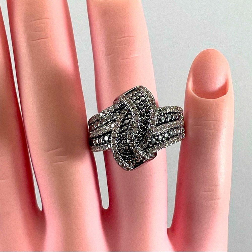 Ring Knot Band White Gray Diamond CZ Micro Paved Boho Statement Classic Stunning - Picture 3 of 7